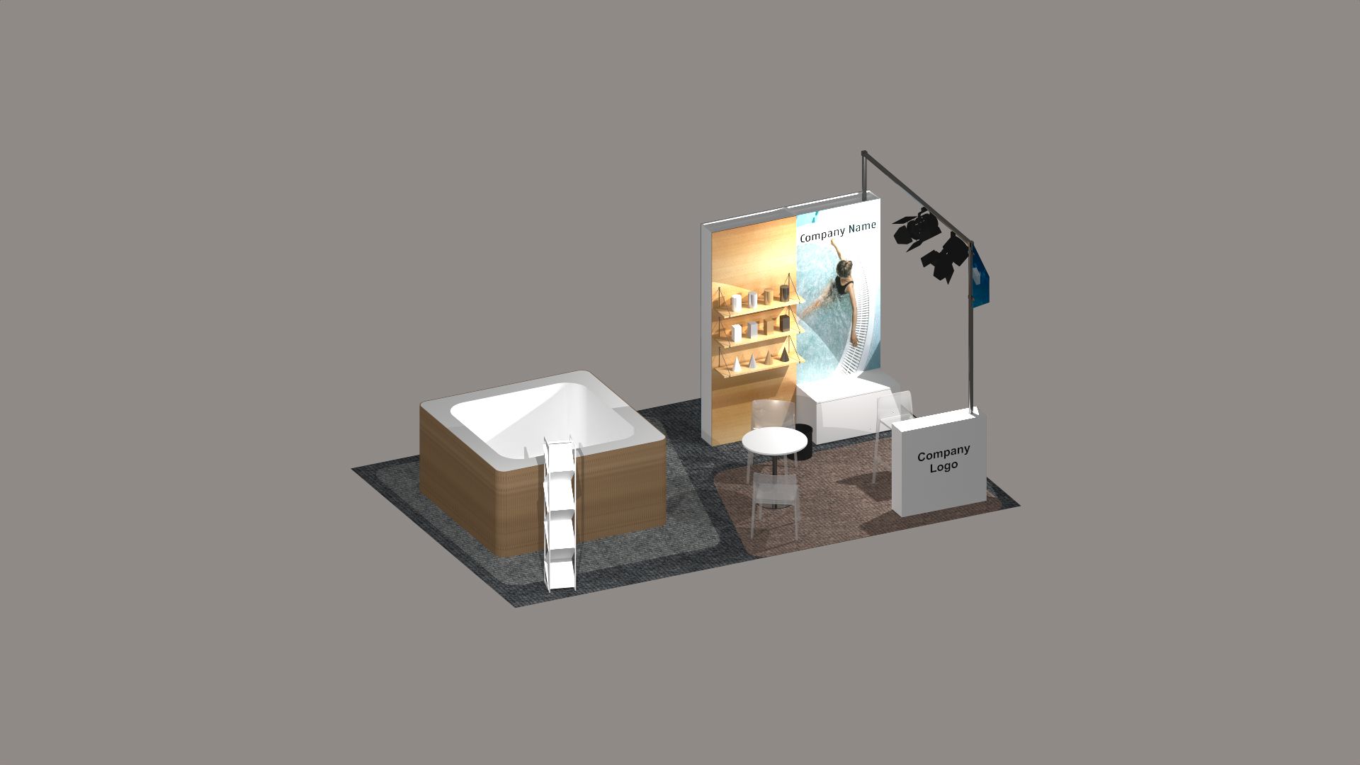 Darstellung eines Komplettpakets Präsentationsfläche mit Produktausstellung 24m²